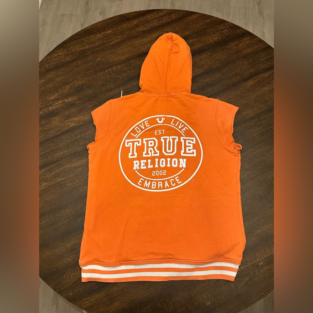 TRUE RELIGION MEN'S LACE UP SLEEVELESS HOODIE 100% COTTON #29100-00 SIZE XL